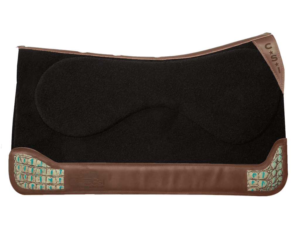 32" Standard Western Cut | Black Brown Leather with Turquoise Alligator Inlay